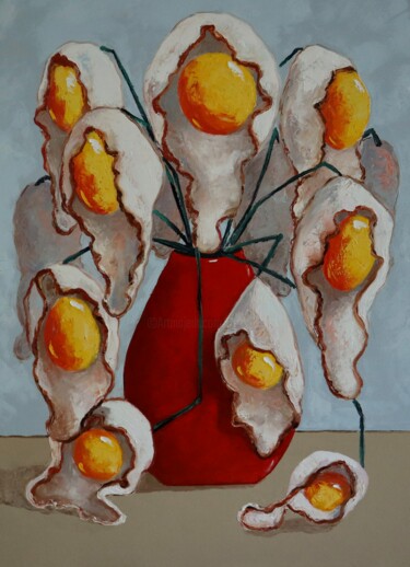 Egg flowers in large red vase